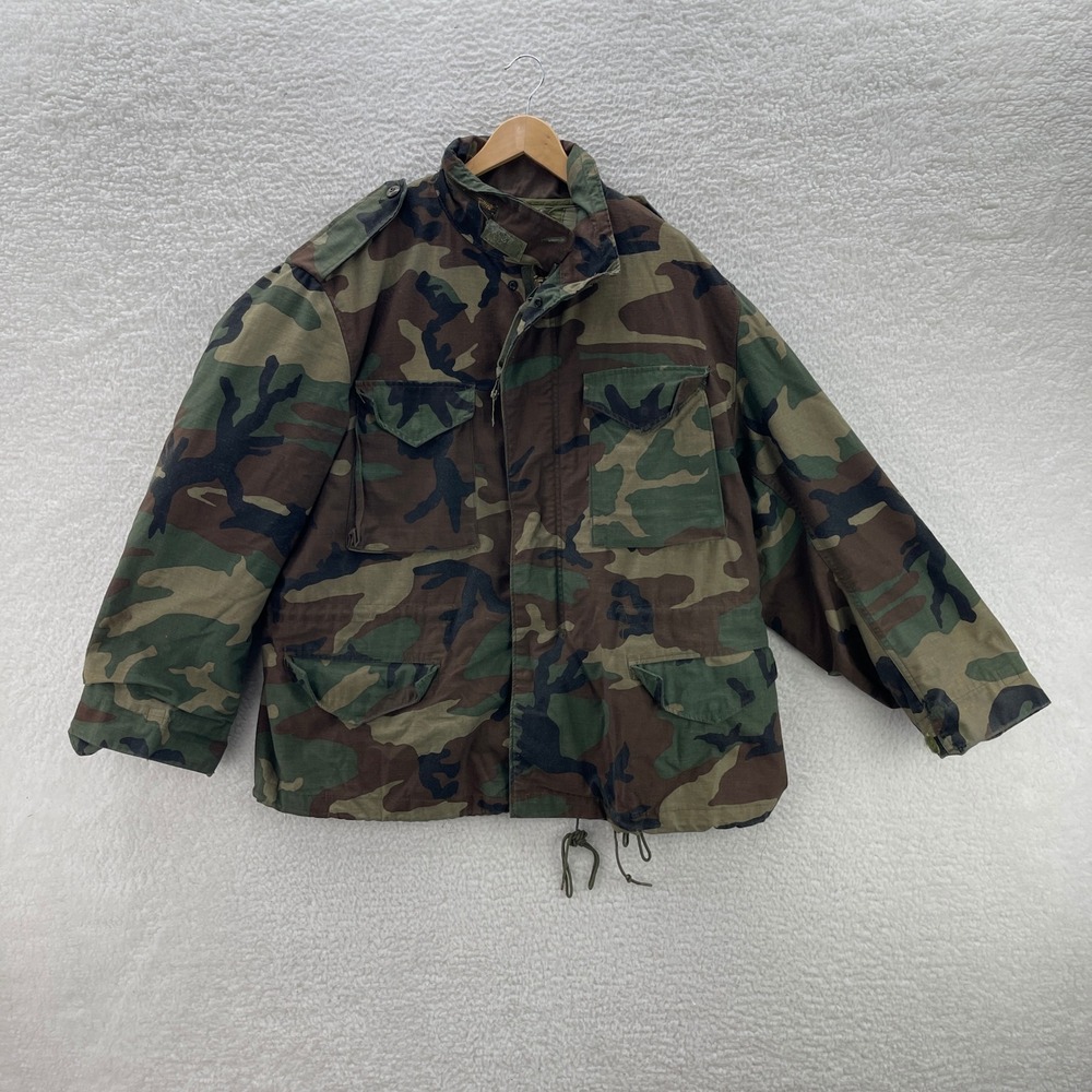 Vintage M65 Coat Mens XL Green Brown Alpha Industries Woodland Camo With Liner